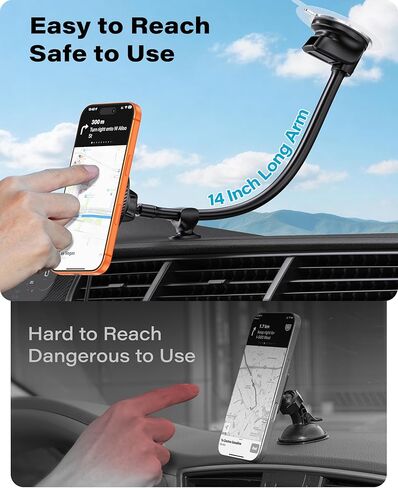 1Zero for Magsafe Car Mount Charger, 15W Fast Charging – Stronger Magnetic & Suction Cup Mount for Windshield & Dashboard, Wireless Car Charger Compatible with iPhone 17/16/15/14/13/12 Pro Max in Kuwait