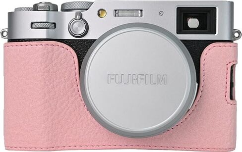 X100VI Case, BMAOLLONGB Handmade PU Lichee Leather Half Camera Case Bag Cover Bottom Opening Version for Fujifilm X100VI with Hand Strap (Pink) in Saudi Arabia