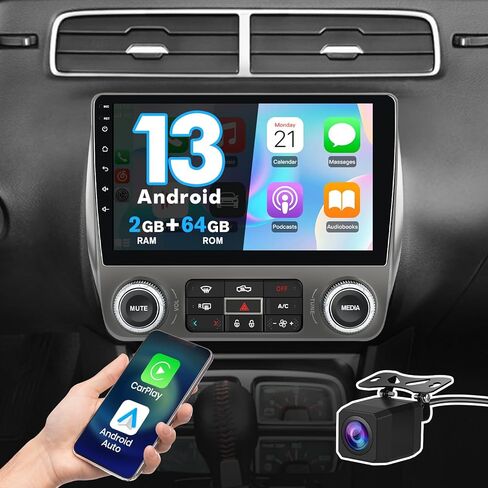Car Radio for Chevrolet Chevy Camaro 2010-2015, 9" Touch Screen Android 13 Stereo Support WiFi Bluetooth GPS BT DSP SWC Wireless CarPlay Android Auto Reverse with HD Camera 2GB+64GB in Kuwait