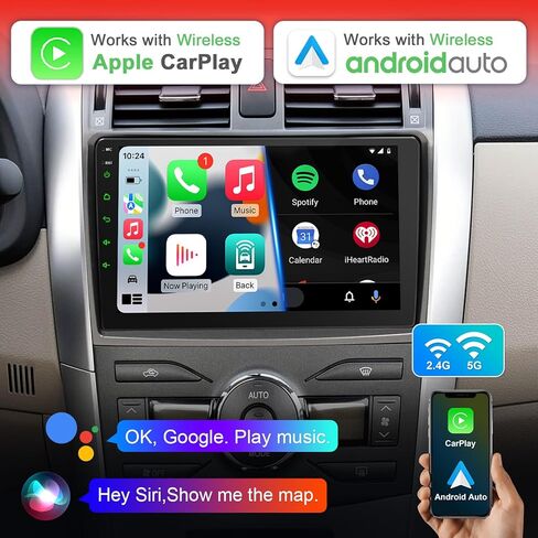 Car Radio for Toyota Corolla 2009 2010 2011 2012 2013 Support Wireless Carpaly and Android Auto, 9 Inch IPS Touch Screen with Bluetooth/SWC/DSP/AM/FM in Kuwait