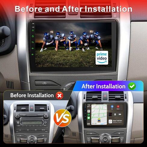 Car Radio for Toyota Corolla 2009 2010 2011 2012 2013 Support Wireless Carpaly and Android Auto, 9 Inch IPS Touch Screen with Bluetooth/SWC/DSP/AM/FM in Kuwait