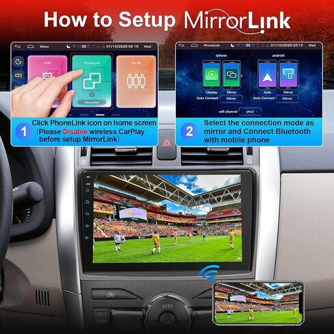 Car Radio for Toyota Corolla 2009 2010 2011 2012 2013 Support Wireless Carpaly and Android Auto, 9 Inch IPS Touch Screen with Bluetooth/SWC/DSP/AM/FM in Kuwait