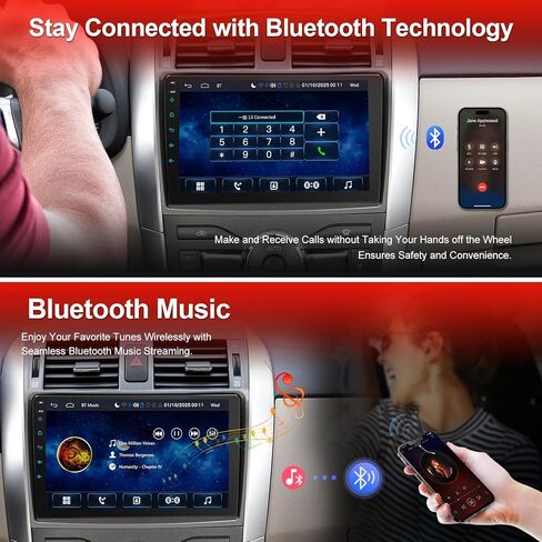 Car Radio for Toyota Corolla 2009 2010 2011 2012 2013 Support Wireless Carpaly and Android Auto, 9 Inch IPS Touch Screen with Bluetooth/SWC/DSP/AM/FM in Kuwait