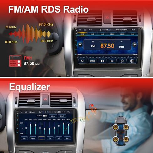 Car Radio for Toyota Corolla 2009 2010 2011 2012 2013 Support Wireless Carpaly and Android Auto, 9 Inch IPS Touch Screen with Bluetooth/SWC/DSP/AM/FM in Kuwait