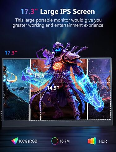 شاشة MAGICRAVEN المحمولة، شاشة عرض ثانية 17.3 بوصة بدقة 4K لأجهزة الكمبيوتر المحمول ووحدة التحكم، وموسع شاشة الكمبيوتر المحمول USB-C وHDMI مع مكبرات صوت مدمجة، تعمل مع PS5 وXbox وSwitch، مثالية للسفر والمنزل والمكتب in Kuwait