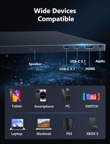 شاشة MAGICRAVEN المحمولة، شاشة عرض ثانية 17.3 بوصة بدقة 4K لأجهزة الكمبيوتر المحمول ووحدة التحكم، وموسع شاشة الكمبيوتر المحمول USB-C وHDMI مع مكبرات صوت مدمجة، تعمل مع PS5 وXbox وSwitch، مثالية للسفر والمنزل والمكتب in Kuwait