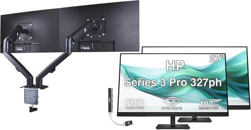 HP Series 3 Pro 327ph 27" FHD IPS Monitor with 5ms Response Time, Anti-Glare, Flicker Free, VESA Mount (100mm), Displayport, HDMI & Dockztorm USB Port Expander, Black Color (B0CG8UT#ABA) in Kuwait