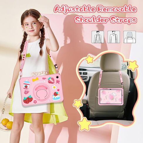 for Samsung Galaxy Tab A9 Plus Case Kids Girls Galaxy Tab Case with 360 Degree Kickstand Shoulder Strap for Samsung A9 Plus Tablet Silcone Cover 11 inch 2023 with Pink Strawberry Pattern in Kuwait