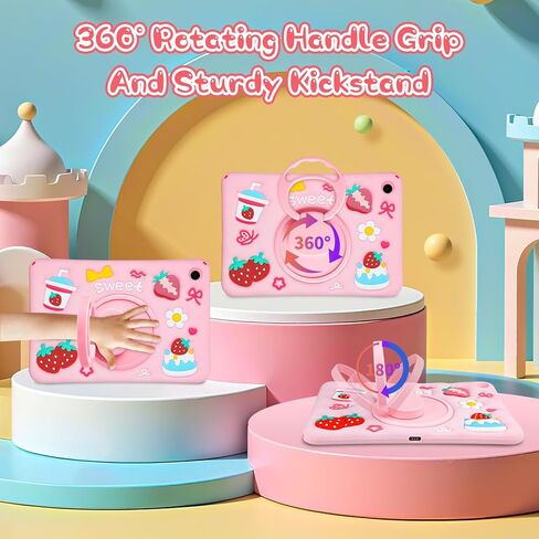 for Samsung Galaxy Tab A9 Plus Case Kids Girls Galaxy Tab Case with 360 Degree Kickstand Shoulder Strap for Samsung A9 Plus Tablet Silcone Cover 11 inch 2023 with Pink Strawberry Pattern in Kuwait