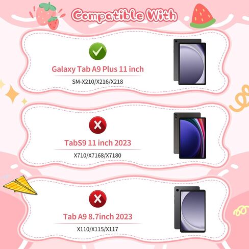 for Samsung Galaxy Tab A9 Plus Case Kids Girls Galaxy Tab Case with 360 Degree Kickstand Shoulder Strap for Samsung A9 Plus Tablet Silcone Cover 11 inch 2023 with Pink Strawberry Pattern in Kuwait