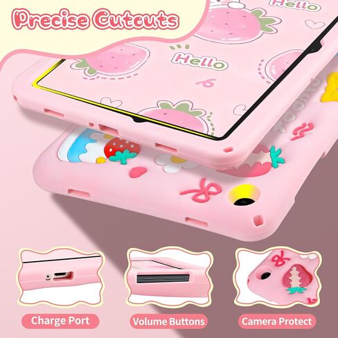 for Samsung Galaxy Tab A9 Plus Case Kids Girls Galaxy Tab Case with 360 Degree Kickstand Shoulder Strap for Samsung A9 Plus Tablet Silcone Cover 11 inch 2023 with Pink Strawberry Pattern in Kuwait