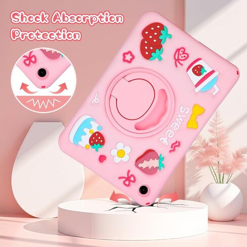 for Samsung Galaxy Tab A9 Plus Case Kids Girls Galaxy Tab Case with 360 Degree Kickstand Shoulder Strap for Samsung A9 Plus Tablet Silcone Cover 11 inch 2023 with Pink Strawberry Pattern in Kuwait