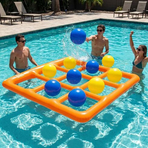 Inflatable Pool Tic Tac Toe Toys Set with 10 Balls – Fun Pool Games for Kids, Teens & Adults – Pool Party Games (Light Yellow) in Saudi Arabia
