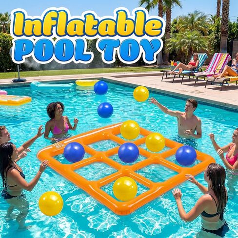 Inflatable Pool Tic Tac Toe Toys Set with 10 Balls – Fun Pool Games for Kids, Teens & Adults – Pool Party Games (Light Yellow) in Saudi Arabia