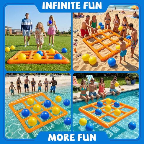 Inflatable Pool Tic Tac Toe Toys Set with 10 Balls – Fun Pool Games for Kids, Teens & Adults – Pool Party Games (Light Yellow) in Saudi Arabia