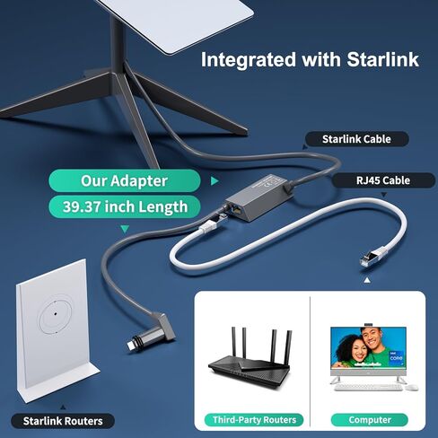 لمحول Starlink Ethernet لـ Starlink Rectangle Dish Satellite Internet V2، لمحول Starlink إلى RJ45 Gigabit Ethernet اتصال شبكة سريع ومستقر لـ Starlink Actuated Gen 2، أسود in Kuwait