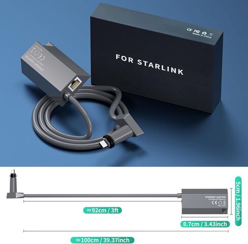 لمحول Starlink Ethernet لـ Starlink Rectangle Dish Satellite Internet V2، لمحول Starlink إلى RJ45 Gigabit Ethernet اتصال شبكة سريع ومستقر لـ Starlink Actuated Gen 2، أسود in Kuwait
