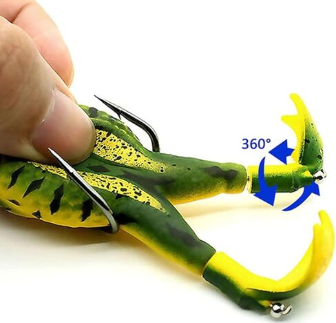 Topwater Floating Frog Fishing Lure, Double Rotating Propeller Legs Soft Hollow Body Weedless Swimbait Freshwater Bass Snakehead Bait 9cm 13.5g in Kuwait
