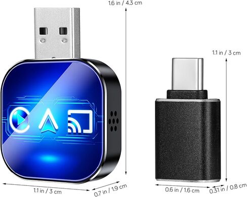 Ciieeo 3-in-1 Wireless Car Adapter with USB a to C Connector Screen Mirroring Adapter for Auto and Wireless Phone Connection for Navigation and Media Streaming Compact Auto Tech Gadget in Kuwait