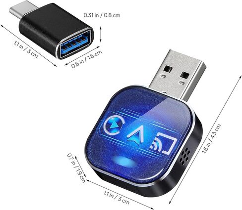 Ciieeo 3-in-1 Wireless Car Adapter with USB a to C Connector Screen Mirroring Adapter for Auto and Wireless Phone Connection for Navigation and Media Streaming Compact Auto Tech Gadget in Kuwait