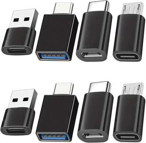 8pcs USB to USB C Adapter, Micro USB to USB C Female Male Converter Connector for Laptop Car Smartphone Headphone Mic PC in Kuwait