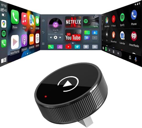 2-in-1 Wireless CarPlay & Android Auto Adapter, Knob Design USB Dongle, Plug & Play, Fast Auto-Connect, No Delay, for Phone & Android, Compatible with OEM Wired CarPlay/Android Auto Black Round in Kuwait
