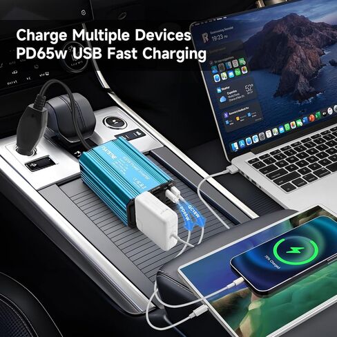 محول طاقة 400 واط، FSATBTNE DC 12 فولت إلى 110 فولت تيار متردد محول قابس السيارة مع [65 واط PD USB-C] و [18 واط QC USB-A] منافذ شحن سريعة ومنفذي تيار متردد محولات طاقة السيارة للمركبات in Kuwait