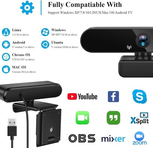 كاميرا USB عالية الوضوح، 1080p/2k/4k، بدون برامج تشغيل مع ميكروفون مدمج للتدريس عبر الإنترنت، والبث المباشر، والاجتماعات عن بعد 2k in Kuwait