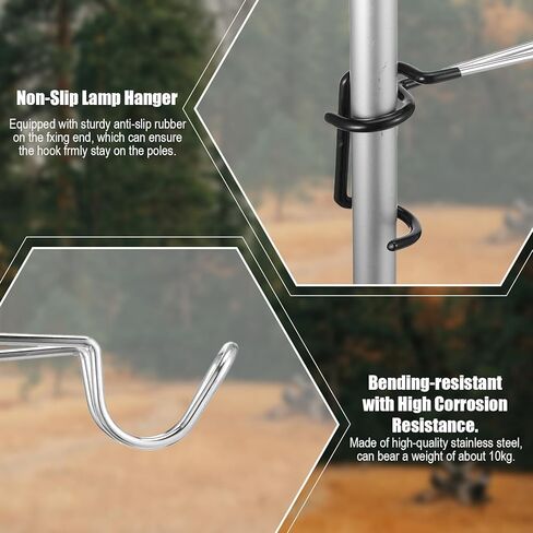 6 Pack Camping Lantern Hook Hangers 10" Outdoor Lamp Hanger Stand Heavy Duty Stainless Steel Non-Slip Tent Light Pole Holder Portable Water Bottle Bracket for Camping Hunting Fishing Hiking in Kuwait