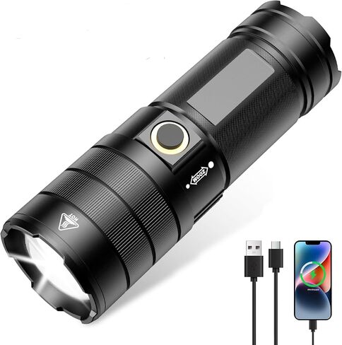 مصباح يدوي LED قابل لإعادة الشحن من JINIU، شعلة تكتيكية ساطعة عالية اللومن، ضوء أبيض، ضوء فلاش محمول مقاوم للماء قابل للتكبير، هدايا للرجال، معدات صيد أساسية للتخييم in Kuwait