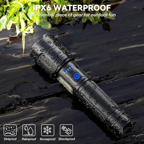 2 Pack 99000 Lumens Rechargeable Flashlight, Super Bright with COB Light LED Flashlight, 7 Modes Adjustable Focus, IPX7 Waterproof, High Powered Flashlight for Camping, Home in Kuwait