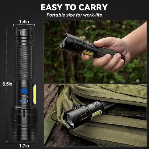 2 Pack 99000 Lumens Rechargeable Flashlight, Super Bright with COB Light LED Flashlight, 7 Modes Adjustable Focus, IPX7 Waterproof, High Powered Flashlight for Camping, Home in Kuwait