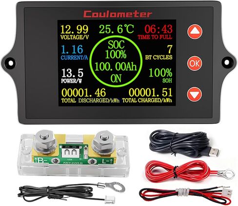 RQG New 500A Battery Monitor with Shunt,8-100V 2 Inch Color Screen Shunt Monitor,High Precision TFT Color Screen Coulometer for Car RV Golf Cart Solar Panel in Kuwait