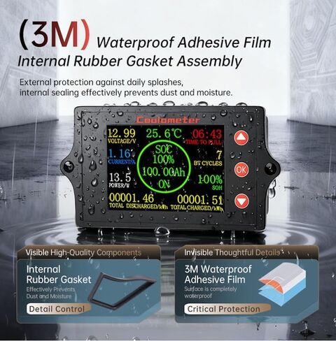 RQG New 500A Battery Monitor with Shunt,8-100V 2 Inch Color Screen Shunt Monitor,High Precision TFT Color Screen Coulometer for Car RV Golf Cart Solar Panel in Kuwait
