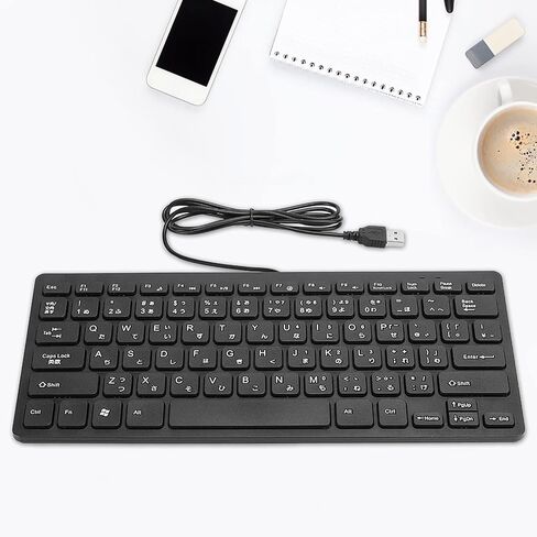 لوحة مفاتيح يابانية سلكية صغيرة، 78 مفتاحًا للوحة مفاتيح كمبيوتر USB للكمبيوتر المكتبي والكمبيوتر المحمول (أسود) in Kuwait