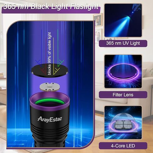 20W 365nm UV Flashlight, Black Light Flashlight with Filter Lens, High Power USB-C Rechargeable LED UV Light for Pet Urine Detection, Scorpion, Rockhounding, Resin Curing, AC Leak in Kuwait