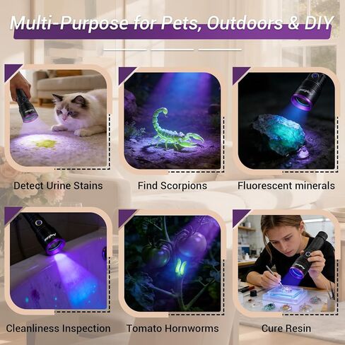 20W 365nm UV Flashlight, Black Light Flashlight with Filter Lens, High Power USB-C Rechargeable LED UV Light for Pet Urine Detection, Scorpion, Rockhounding, Resin Curing, AC Leak in Kuwait