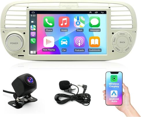 Android 14 Car Stereo Radio for Fiat 500 2007-2015, 4+64G Radio with Wireless CarPlay/Android Auto, 7" IPS HD Touch Screen Radio with WiFi/GPS/Bluetooth/FM/USB/SWC/Backup Camera/Mic in Kuwait