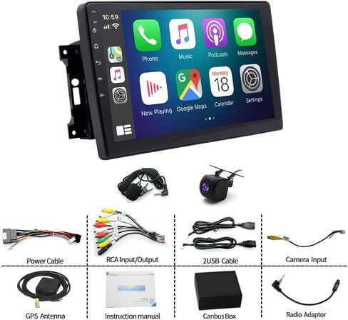 Car Radio for Dodge Charger 2008-2010 with Wireless Carplay Android Auto Double Din Head Unit, 10" Touchscreen Car Stereo w/GPS Bluetooth WiFi Navi Mirror Link FM RDS SWC Camera Mic, 2+32G in Kuwait