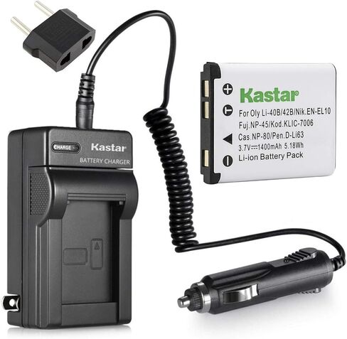 بطارية متوافقة مع Kastar 1x واستبدال الشاحن لأوليمبوس LI-42B LI-40B، Fujifilm NP-45، Nikon EN-EL10، Kodak KLIC-7006 K7006، Casio NP-80 CNP80، Pentax D-Li63، D-Li108، بطارية Ricoh DS-6365 in Kuwait
