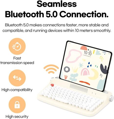 Adventurers Wireless Retro Typewriter Keyboard,Bluetooth 5.0 Keyboard with Cute Round Keycaps/Tablet Holder, for Writers/Girlfriend(Ivory Butter) in Kuwait