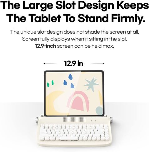 Adventurers Wireless Retro Typewriter Keyboard,Bluetooth 5.0 Keyboard with Cute Round Keycaps/Tablet Holder, for Writers/Girlfriend(Ivory Butter) in Kuwait