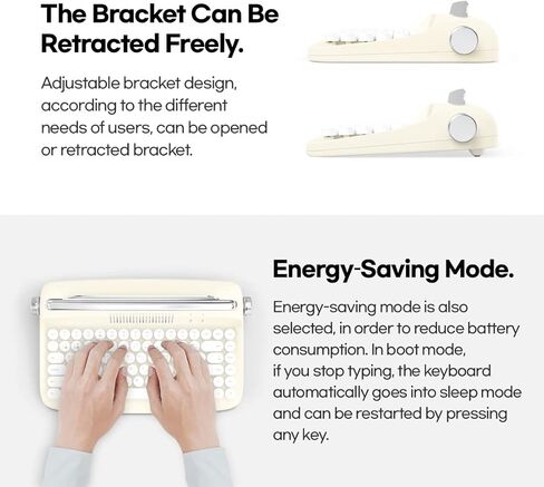 Adventurers Wireless Retro Typewriter Keyboard,Bluetooth 5.0 Keyboard with Cute Round Keycaps/Tablet Holder, for Writers/Girlfriend(Ivory Butter) in Kuwait