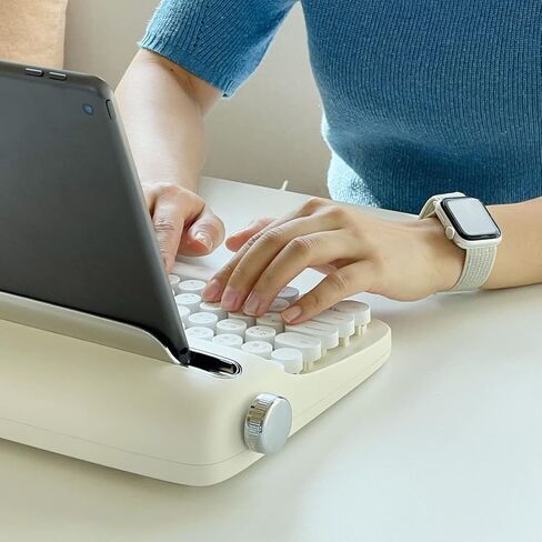 Adventurers Wireless Retro Typewriter Keyboard,Bluetooth 5.0 Keyboard with Cute Round Keycaps/Tablet Holder, for Writers/Girlfriend(Ivory Butter) in Kuwait