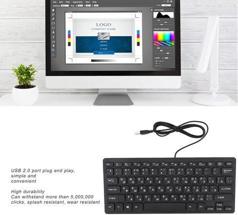 Yunseity Mini 78 Keys Wired Keyboard, Bilingual Russian Arabic and English USB Wired Computer Keyboard, Ultra Slim Full Sized Compact Ergonomic Keyboard for Desktops Laptops (Russian) in Kuwait