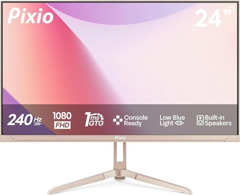Pixio PX249 Wave Pink Rose Gold 24 بوصة 240 هرتز معدل التحديث FHD 1080p دقة لوحة IPS سريعة 1 مللي ثانية وقت استجابة GTG سماعات مدمجة للألعاب مع مزامنة تكيفية in Kuwait