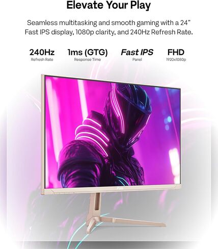 Pixio PX249 Wave Pink Rose Gold 24 بوصة 240 هرتز معدل التحديث FHD 1080p دقة لوحة IPS سريعة 1 مللي ثانية وقت استجابة GTG سماعات مدمجة للألعاب مع مزامنة تكيفية in Kuwait