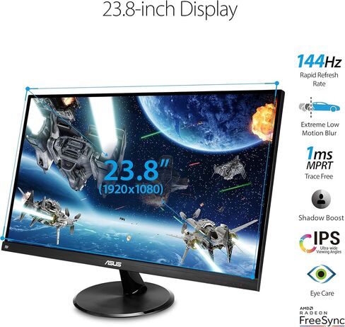 شاشة ASUS VP249QGR 23.8 للألعاب 144 هرتز Full HD (1920 x 1080) IPS 1ms FreeSync Extreme Low Motion Blur Eye Care DisplayPort HDMI VGA، أسود (متجدد) in Kuwait