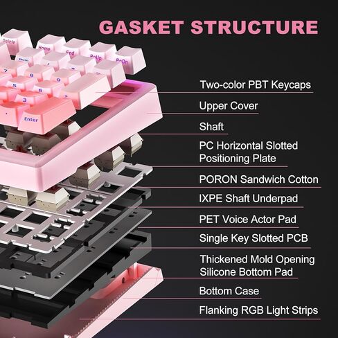 X98 Ultra Wireless Mechanical Keyboard,Hot Swappable Custom Keyboard with Number Pad,Linear Switches,Tri-Mode BT5.0/2.4GHz/USB-C,RGB Backlit Pink Gaming Keyboards for Win/Mac/PC in Kuwait