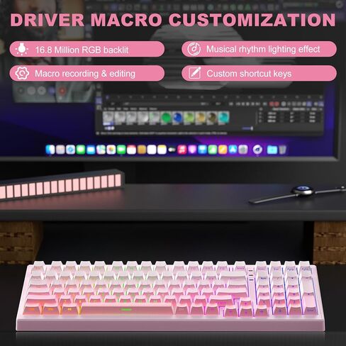 X98 Ultra Wireless Mechanical Keyboard,Hot Swappable Custom Keyboard with Number Pad,Linear Switches,Tri-Mode BT5.0/2.4GHz/USB-C,RGB Backlit Pink Gaming Keyboards for Win/Mac/PC in Kuwait